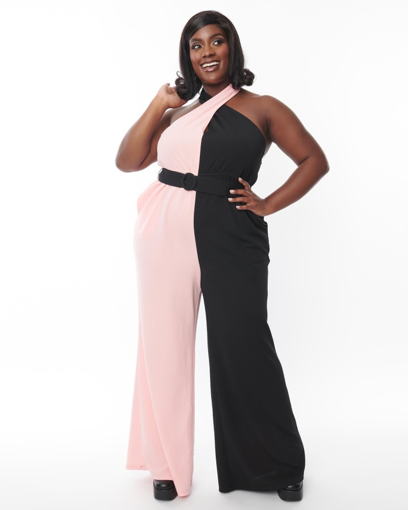 Pink black jumpsuit on sale